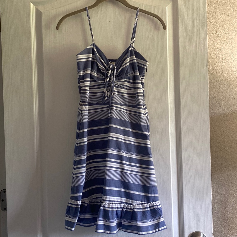 blue and white striped copper key dress